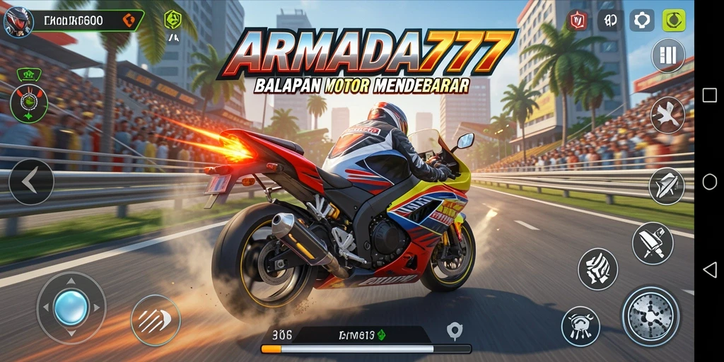Tampilan gameplay balapan motor yang seru dan mendebarkan di ARMADA777.