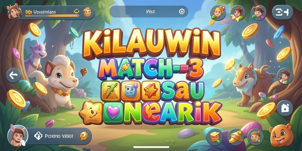 Screenshot KILAUWIN menampilkan serunya gameplay Match-3 yang penuh warna.