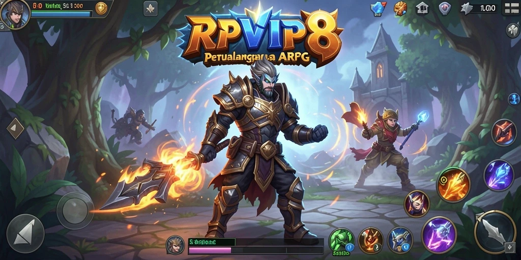 Screenshot gameplay RPVIP8 yang menunjukkan pertempuran seru dalam dunia ARPG.